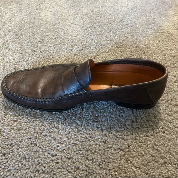 Santoni Brown Leather Slip On Dress Shoes Size 10 Made In Italy D1953 - Picture 13 of 14